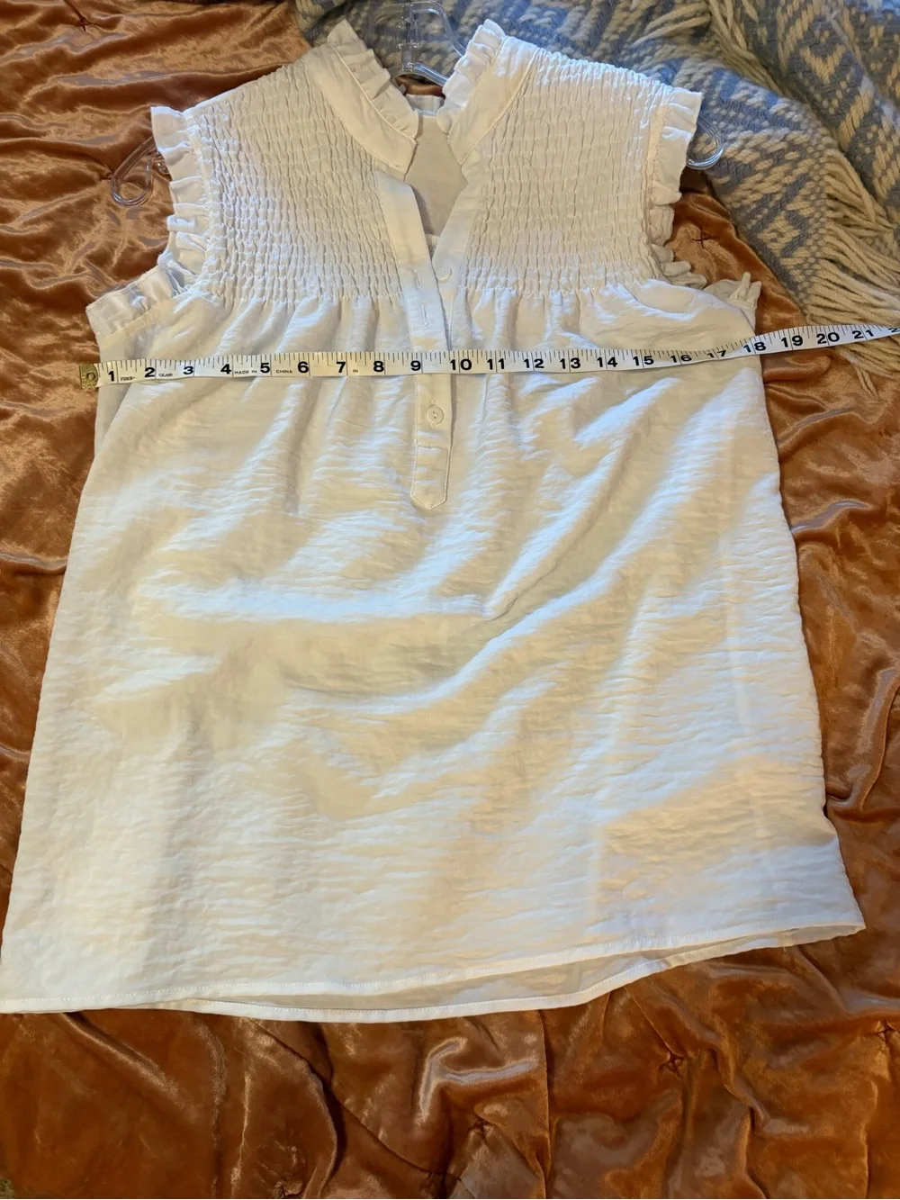 Amazon White Sleeveless Smocked Ruffle Yoke Top - Picture 4 of 5